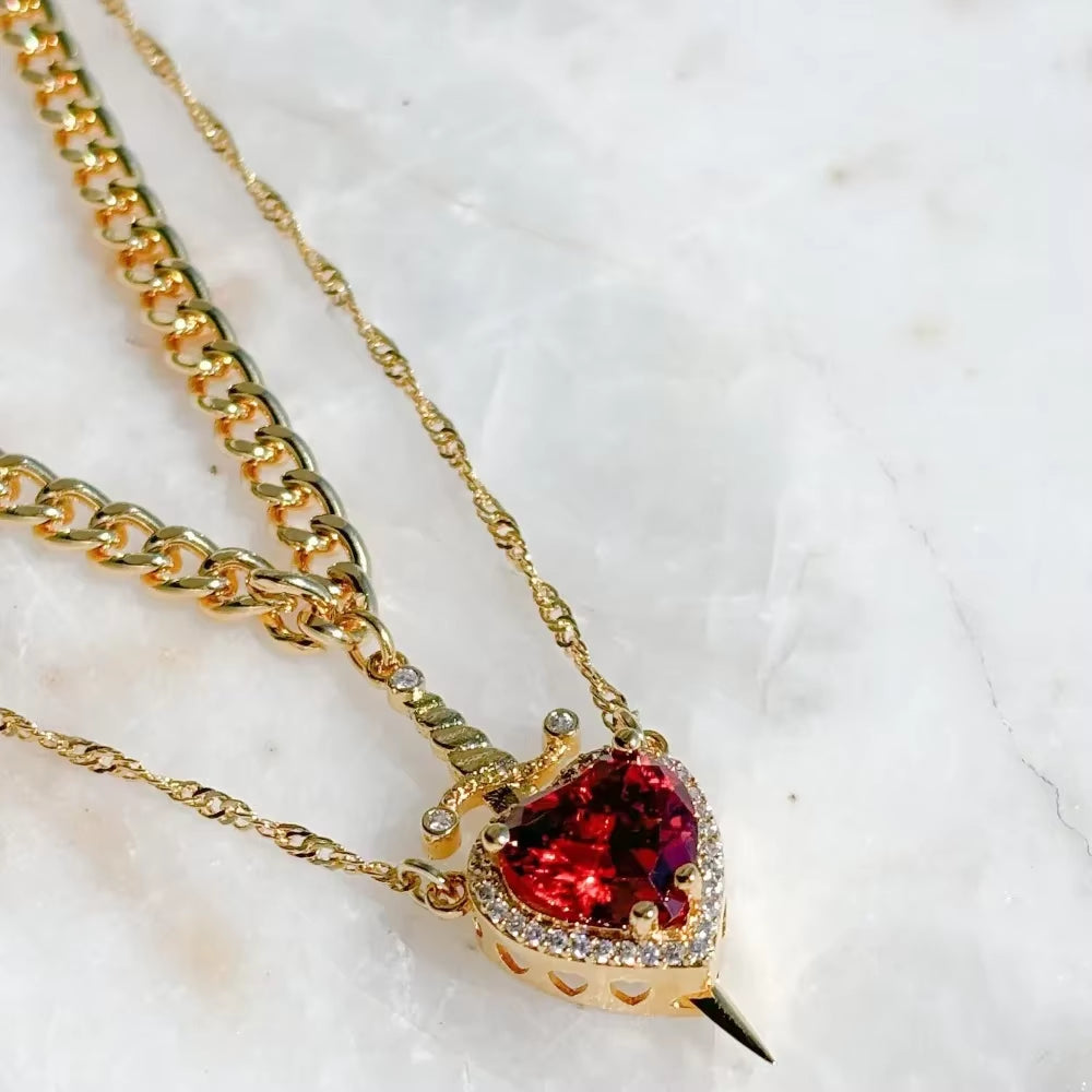 Heart and Sword Necklace Couple Necklaces Zircon Crystal Ring Bracelet Necklace Jewelry Set for Romantic Valentine'S Day Gifts