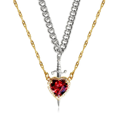 Heart and Sword Zircon Pendant Necklace