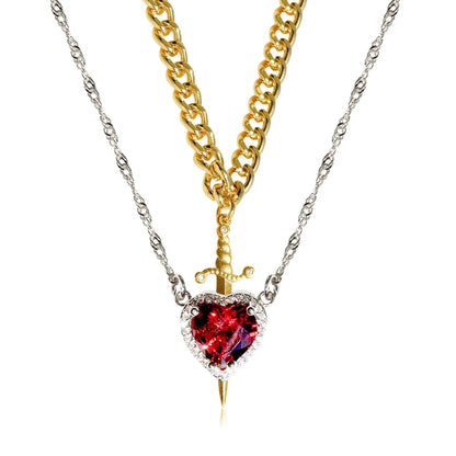 Heart and Sword Zircon Pendant Necklace