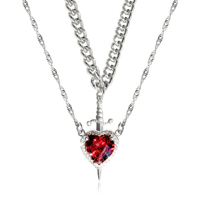 Heart and Sword Zircon Pendant Necklace