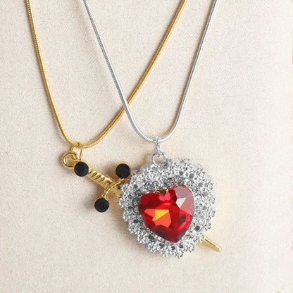 Heart and Sword Zircon Pendant Necklace