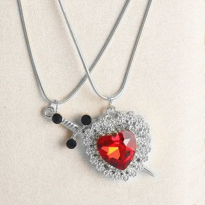 Heart and Sword Zircon Pendant Necklace