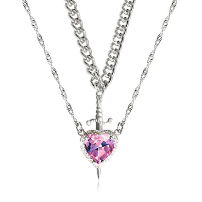 Heart and Sword Zircon Pendant Necklace