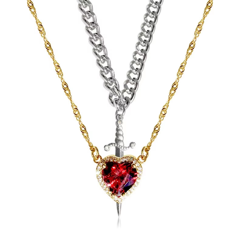 Heart and Sword Necklace Couple Necklaces Zircon Crystal Ring Bracelet Necklace Jewelry Set for Romantic Valentine'S Day Gifts