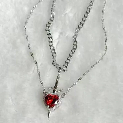Heart and Sword Zircon Pendant Necklace